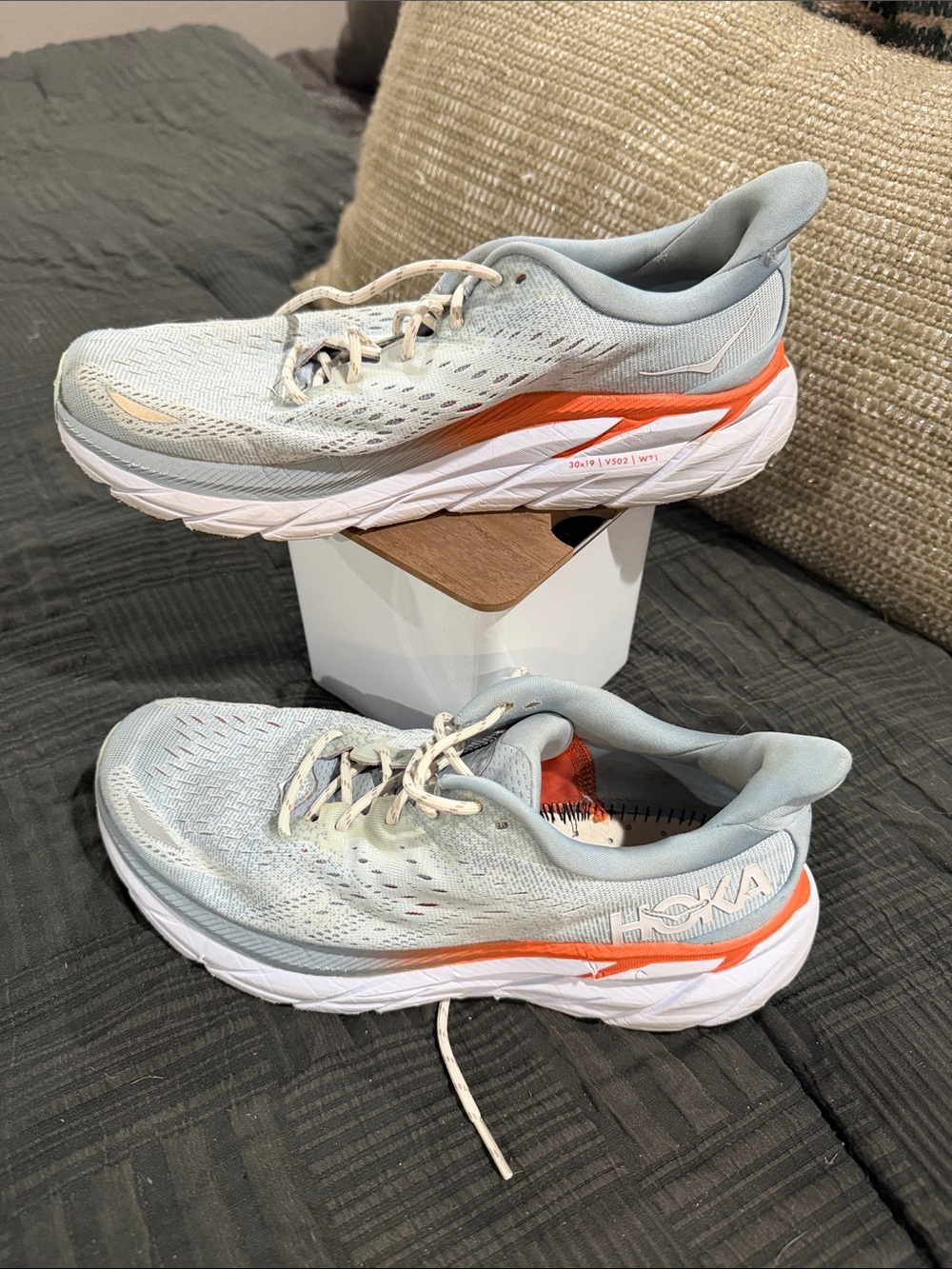 Hoka Women's Light Blue Sneakers with Orange Accents